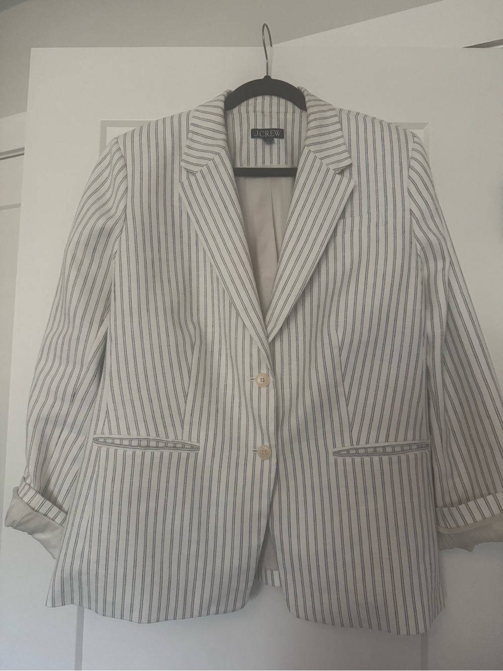 J Crew Margeaux Striped Stretch Linen Blazer